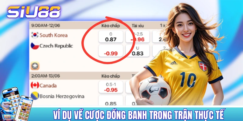 Ví dụ về cược đồng banh trong trận thực tế